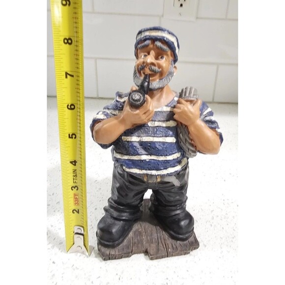 Nautical Sea Captain Resin Fig. Sailor Bearded Statue Fisherman With Pipe & Rope - Picture 5 of 5